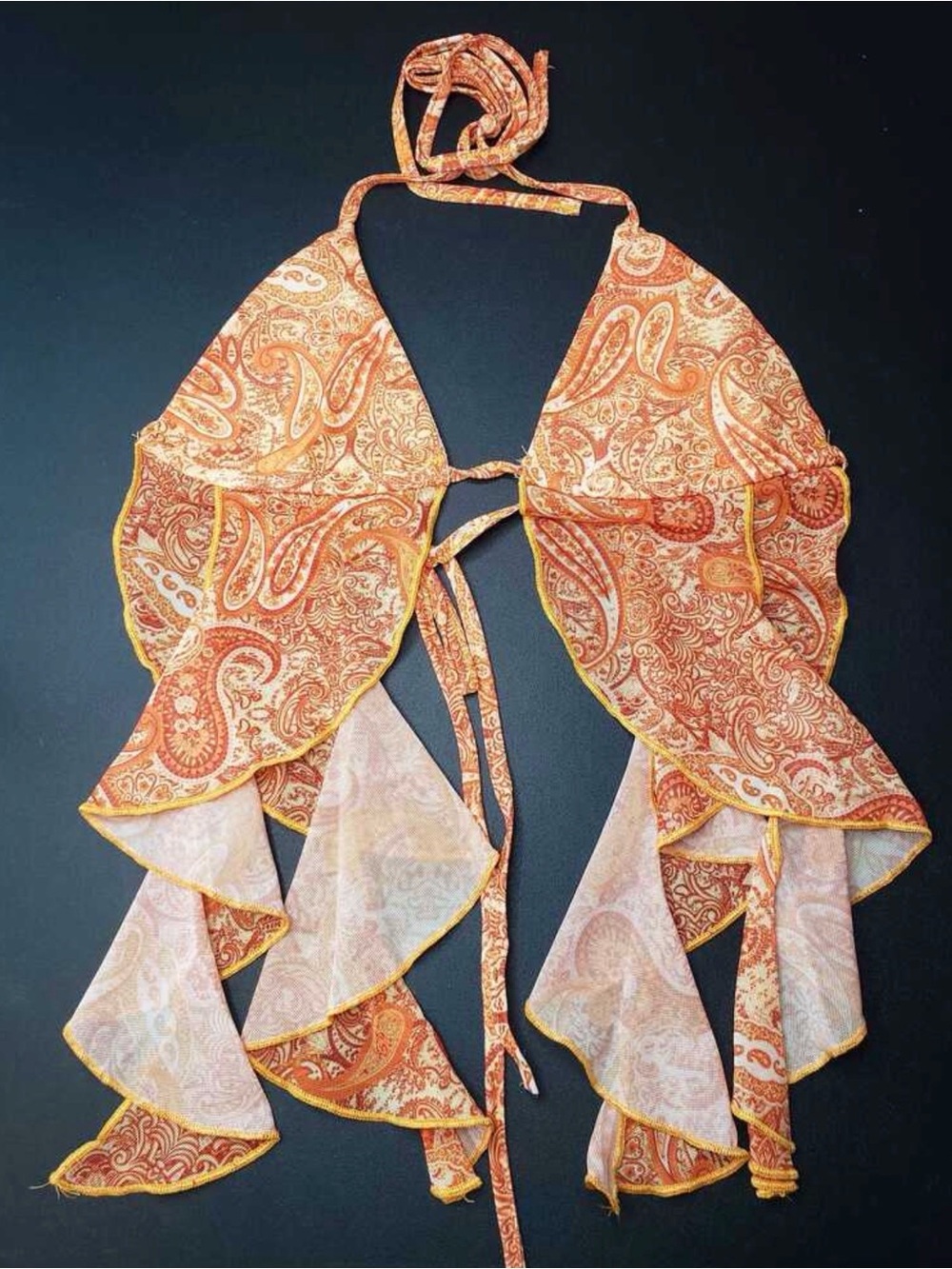 Orange Paisley Ruffle Halter Scarf Top - Women Accessories